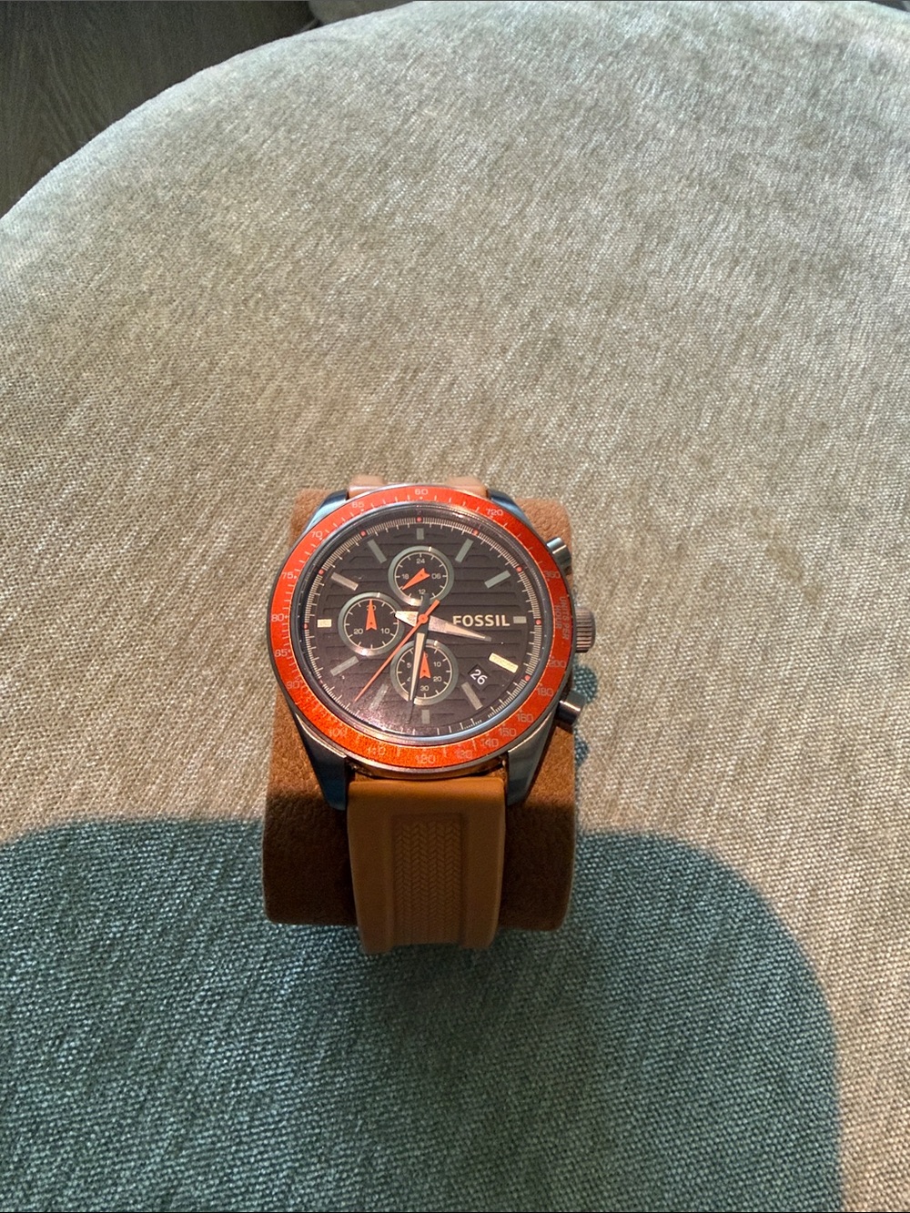 Fossil Chronograph Watch in Orange and Tan